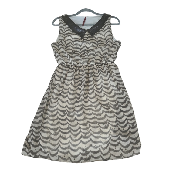 EUC Rachel Kate Women’s Sequin collar short sleeve stripped wave pattern Dress - Picture 4 of 11